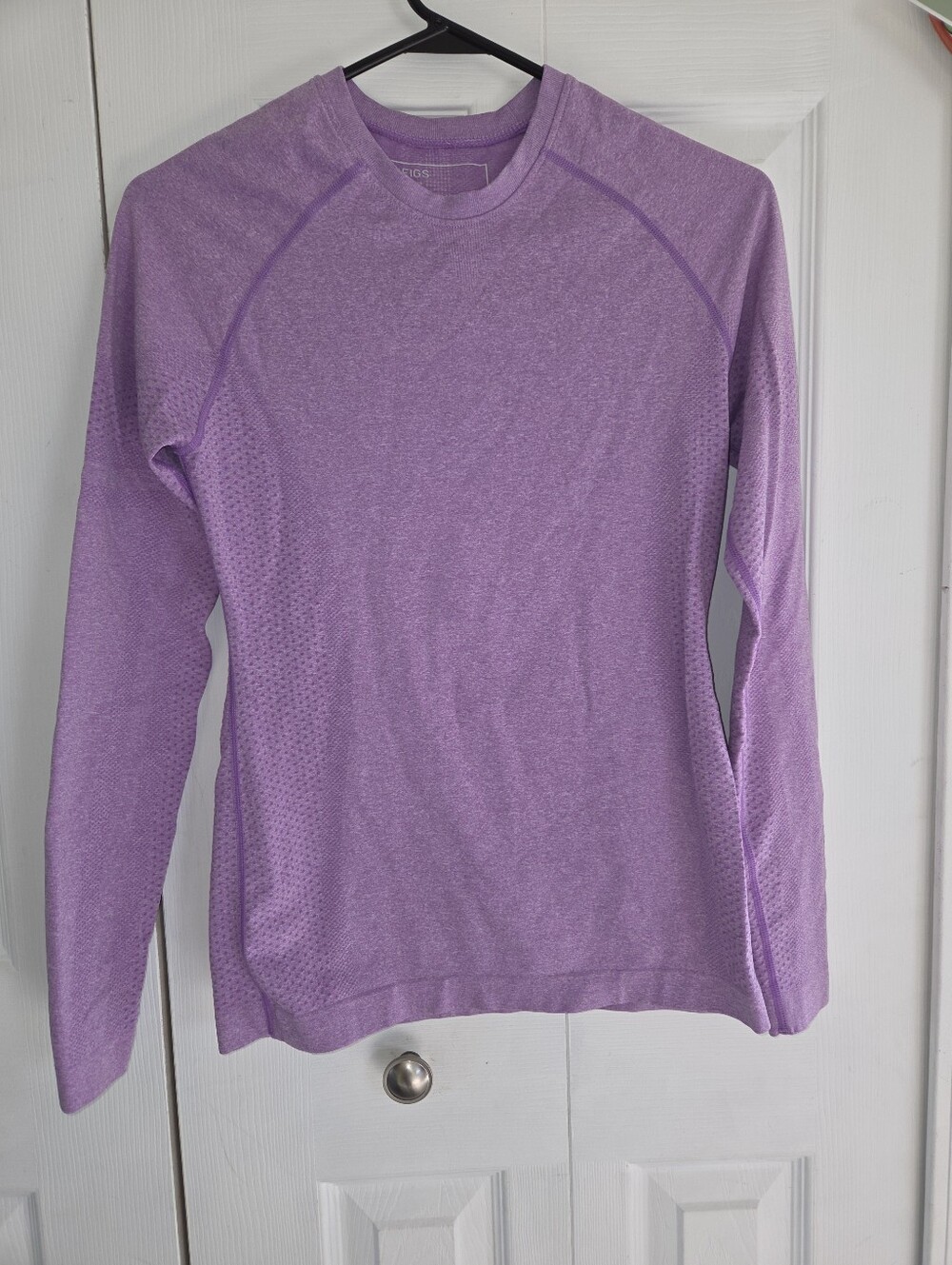 Womens Figs Seamless Lavender Crew Neck Performance Long Sleeve, Size Small
